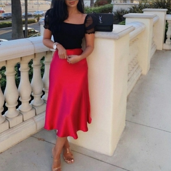 Zara Dresses & Skirts - Red satin midi circle skirt